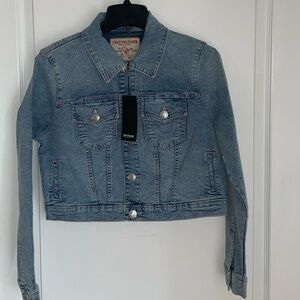 NWT  True Religion Jacket Women Blue Jean Denim Trucker Jesse Biker Medium $159
